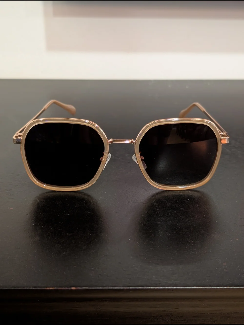 Round Geometric Sunglasses - Black Lenses with Rose Gold Frame
